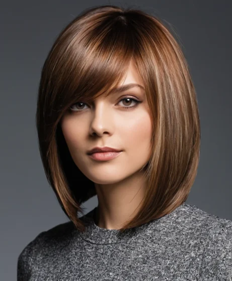 Bob with Long Side Bangs and Angled Ends