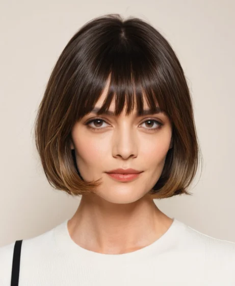 Chin-Length Bob with Curtain Bangs