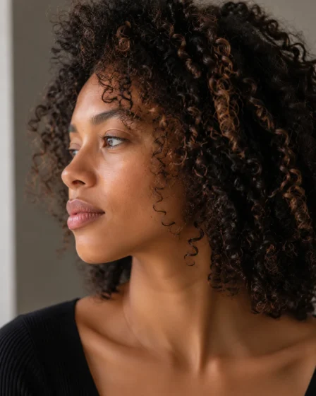 Black Curls with Fine Caramel Babylights