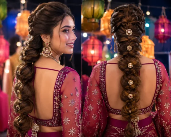 Bubble Braid with Kundan Rings & Mirror Accents