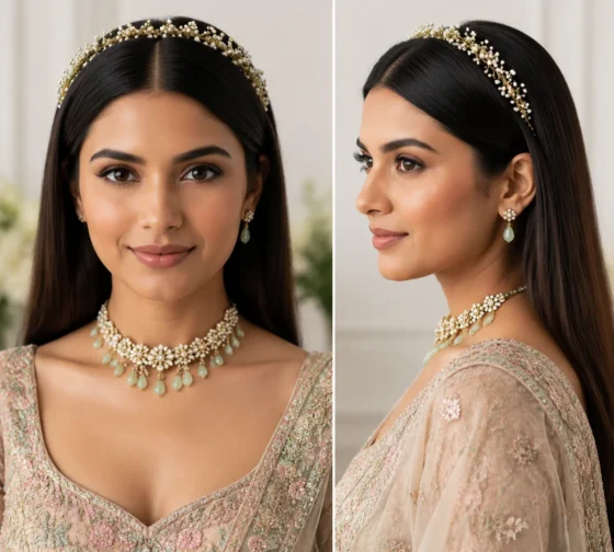 Center-Parted Sleek Open Hair with Floral Headband