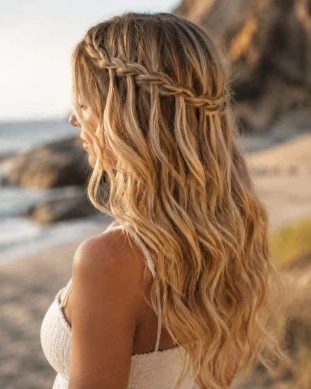 Classic Single Waterfall Braid on Beach Waves