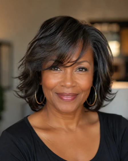 Feathered Layered Bob with Side Fringe
