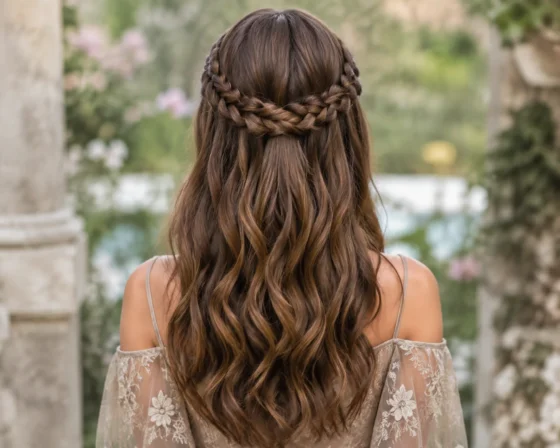 Half-Up Waterfall Crown or Halo Braid