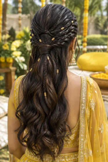 Textured Half-Tie Ponytail with Micro-Braids