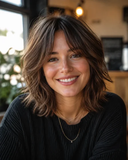 Textured Shaggy Bob with Curtain Bangs