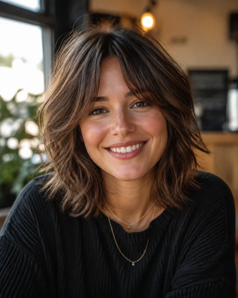 Textured Shaggy Bob with Curtain Bangs