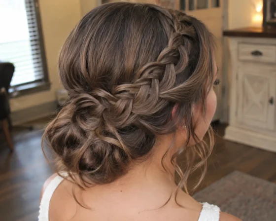 Waterfall Braid into a Messy Low Bun