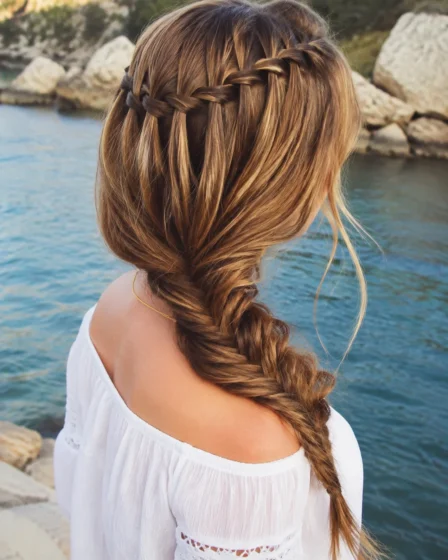 Waterfall Braid into a Side Fishtail