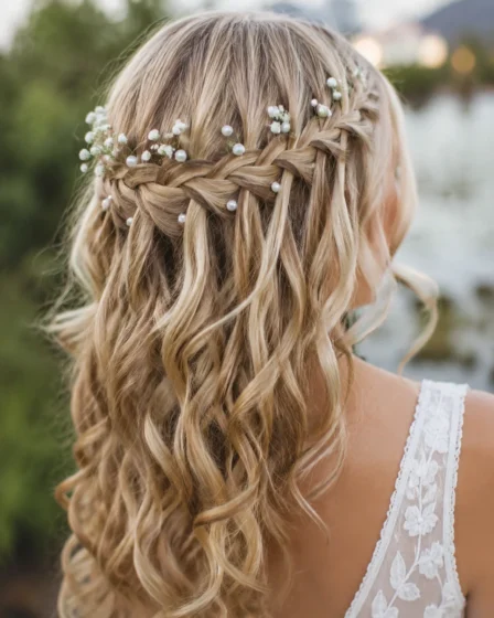 Waterfall Braid with Floral or Pearl Accents