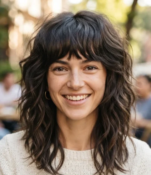 Wavy Shag with Full Bangs