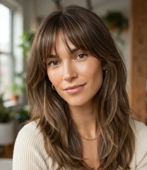 Wispy Curtain Bangs with Long Layers