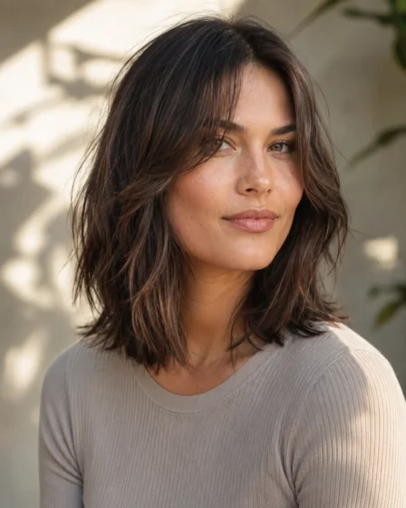 Wispy Layered Lob with Curtain Bangs