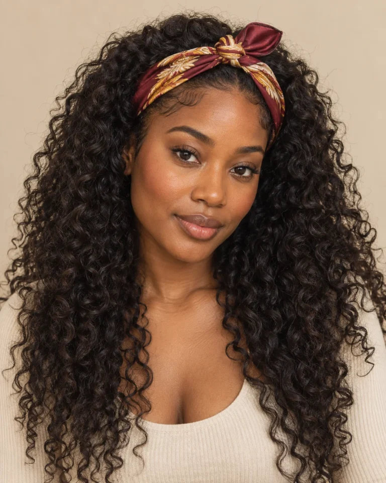 Front-Knotted Headwrap with Curls Cascading