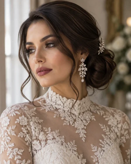 Low Romantic Side Chignon with Tendrils