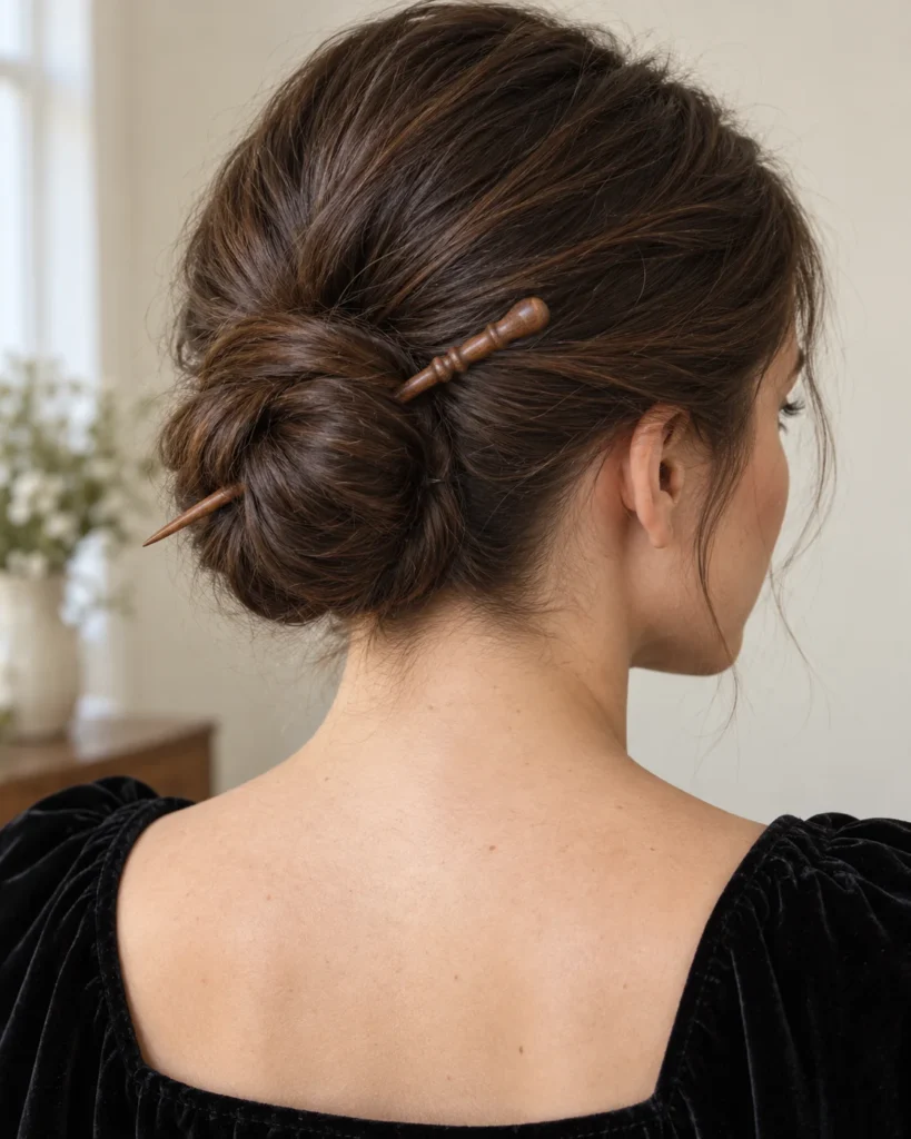 Low Witch Chignon with a Wooden Wand