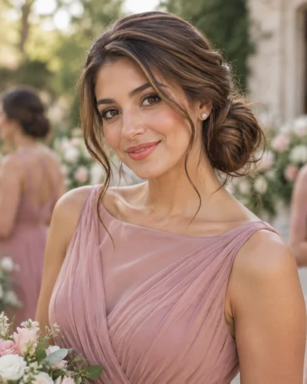Messy Twisted Side Bun for Bridesmaids