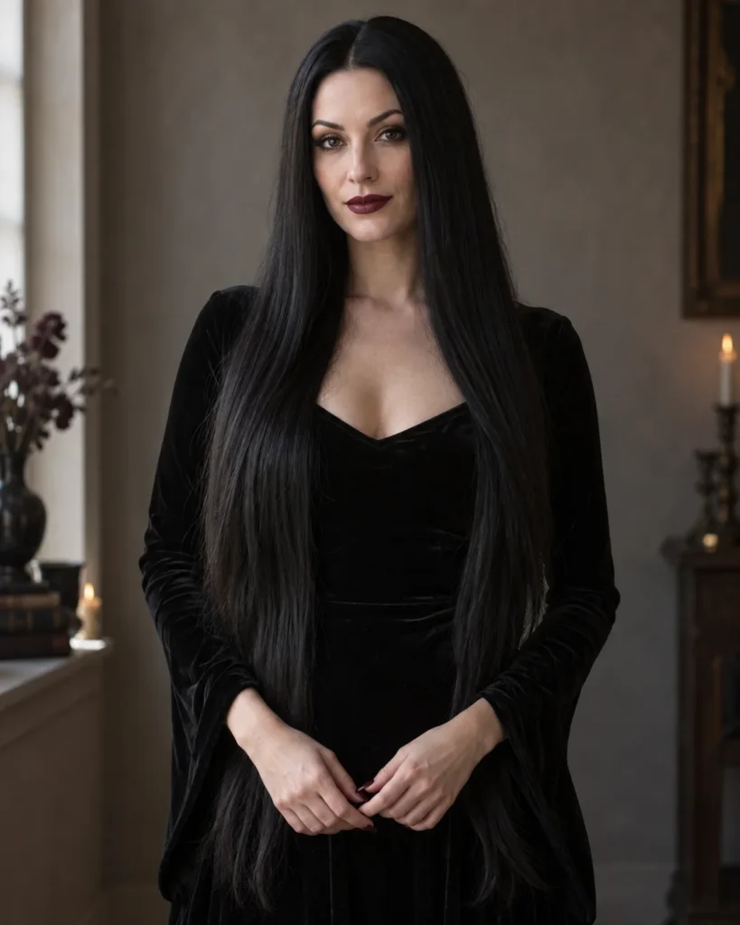 Morticia Sleek Hair with a Center Part