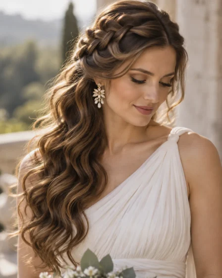 One-Shoulder Waterfall Braid with Flowing Waves