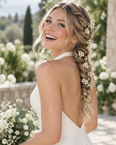Side-Swept Dutch Braid with Fresh Florals