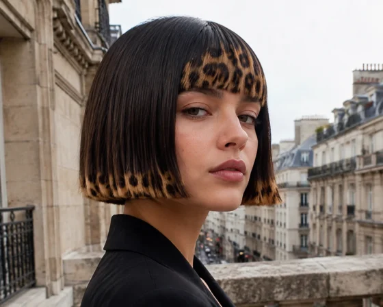 Sleek French Bob with Leopard Fringe & Ends