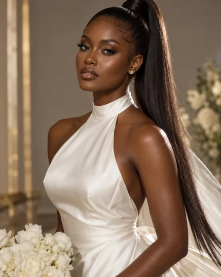 Sleek Glossy Asymmetrical High Ponytail